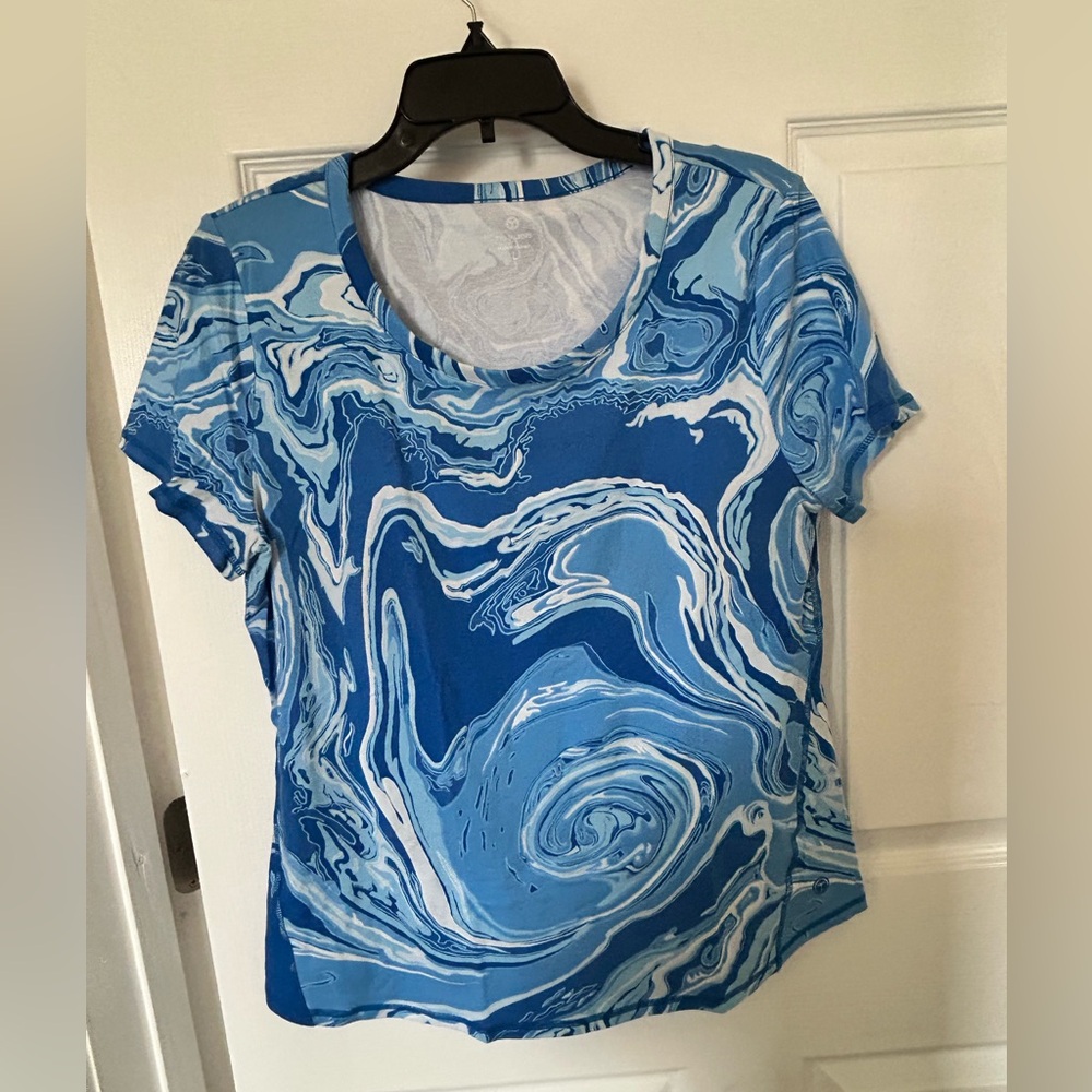 Talbots T Blue Swirl Women's Top Sz L $ 18